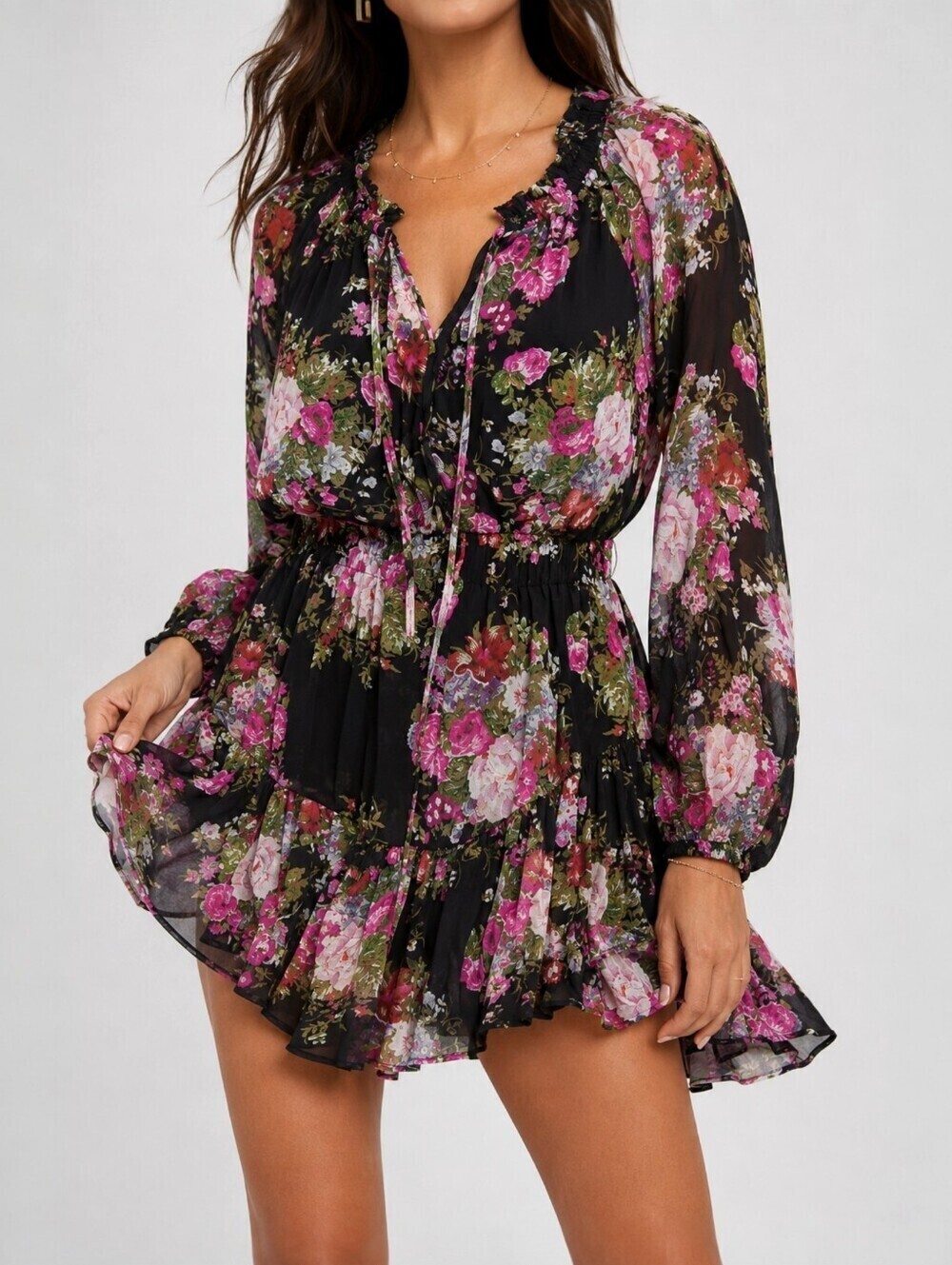 LoveShackFancy Popover Floral Ruffle Mini Dress Romantic Feminine S